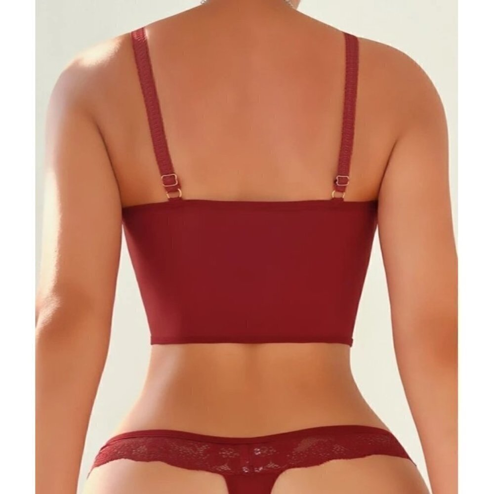 NEW Shein Women's Large Contrast Lace Underwire Lingerie Set - Burgundy - Picture 2 of 2